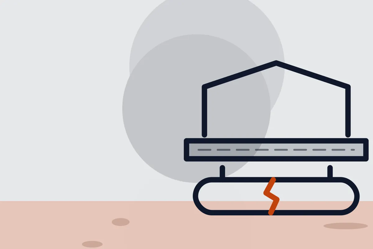 Illustration of a house slab above a cracked sewer pipe